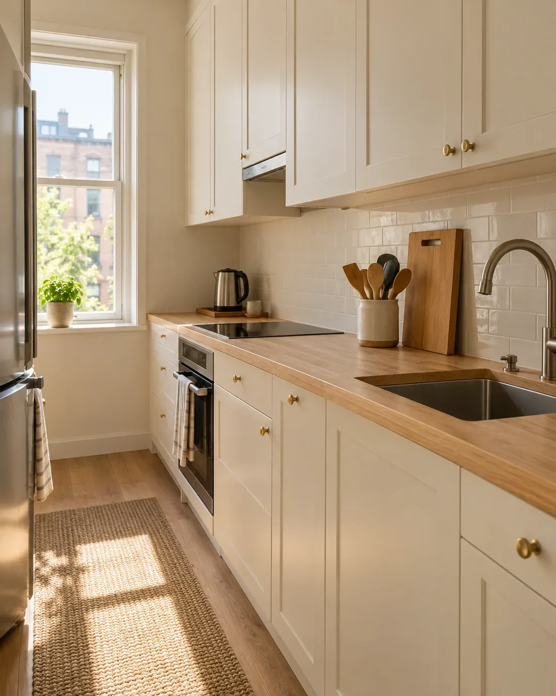 Small kitchen counter with a clear food-preparation area and minimal everyday items